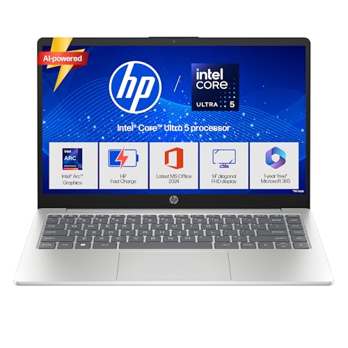 HP 14 Smartchoice, Intel Core Ultra 5 125H 12 TOPS, 24GB DDR5 (Upgradeable) 1TB SSD, Anti-Glare, FHD, 14''/35.6cm,Win11, M365*Office24, Silver, 1.4kg, ep1180tu, FHD Camera w/Shutter, Backlit AI Laptop