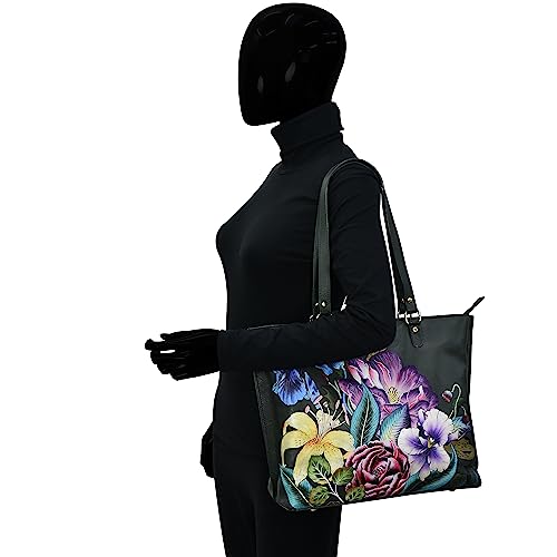 Anuschka Women’s Hand-Painted Genuine Leather Large Zip Top Tote - Vintage Floral