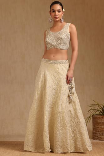 Soch Women's Brocade Lehenga Choli Set (OWS5CD21775_Cream_M)