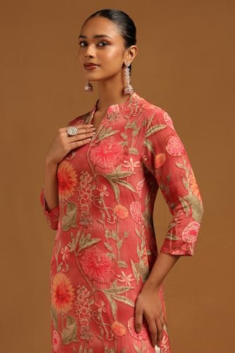 Soch Womens Blush Pink Muslin Floral Kurta