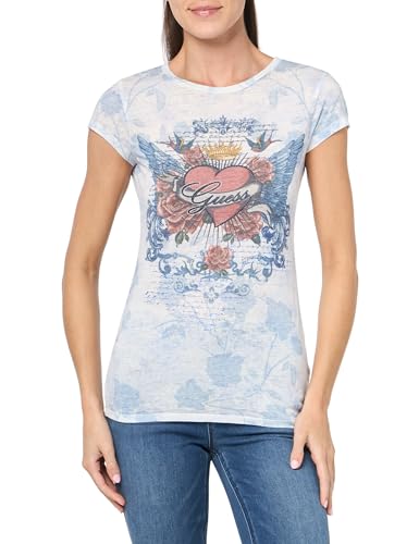 GUESS Women White Printed Round Neck Short Sleeves T-Shirt