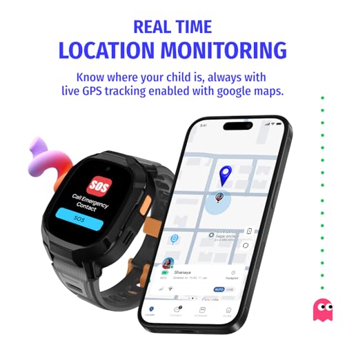 Noise Junior Explorer 2 Smart Watch for Kids with 4G SIM Compatible, 2-Way Video & Voice Calling, Geofencing, Real Time Location Monitoring via Google Maps, IP68, SOS Emergency Alerts (Lava Blast)