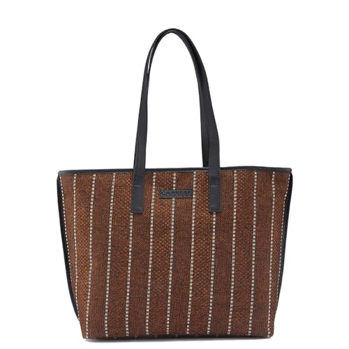 Caprese Evana Tote Medium Rust Poly Canvas Striped