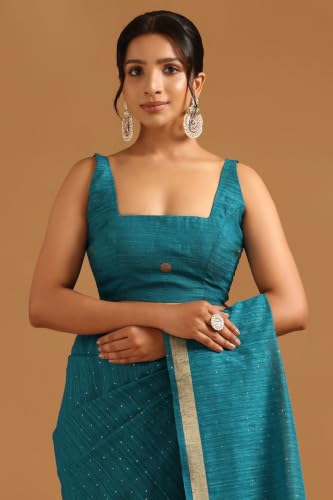 Soch Womens Turquoise Blue Tissue Botanical Zari Woven Saree