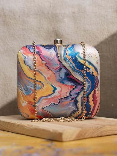 Multicolor Flow Art Printed Clutch