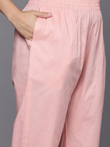 Varanga Women Peach Round Neck Chikankari Straight Kurta With Bottom And Dupatta
