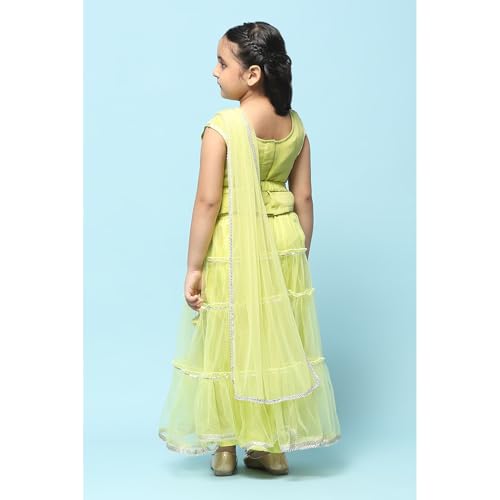 BIBA Girl Solid; Embroidred Nylon Readymade Lehenga Choli Set (Kw5368_Green_15)