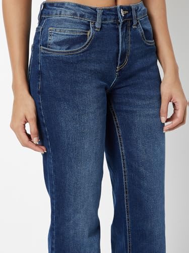 Max Women Washed Kick Flare Jeans(Blue_34)
