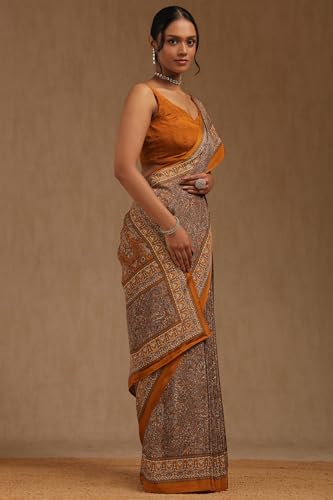 Soch Womens Mustard Crepe Ethnic Motifs Saree