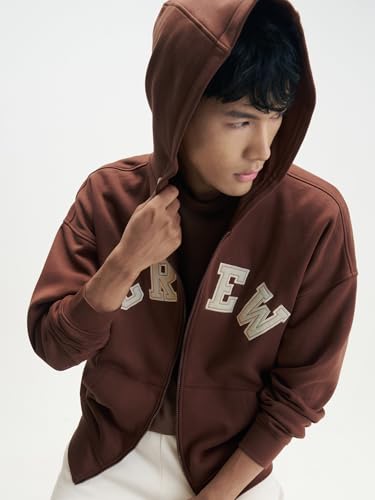 XYXX Crew Men's Cotton Blend Hoodie| Long Sleeves|Half Zip Hoodie| Solid-Oversized | Espresso Brown