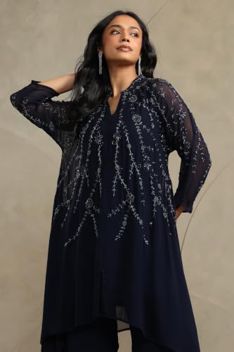 Soch Womens Navy Blue Georgette Cutdana Hand Embroidered Co-Ord Set