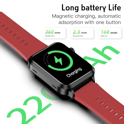 Yowow BIT Blood Pressure Smart Watch with Air Bag Air Cuff, 1.92" lPS Color Screen, 24/7 Heart Rate Blood Oxygen Sleep Respiration Rate Health Monitor Activity Tracker Familiy Data Sharing (Red)