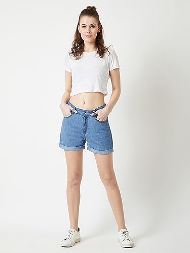 Miss Chase Women's Relaxed Fit Mid Rise Light Weight Denim Shorts (MCAW25DEN62-73-995-28, Morayne Blue, 28)