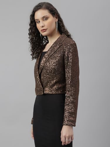 Latin Quarters Women's Copper Full Sleeve Sequins Party Jacket