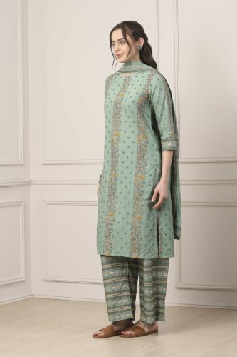 BIBA WOMEN PRINTED NARROW SALWAR KURTA DUPATTA(SKD7519E_SAGE GREEN_36)