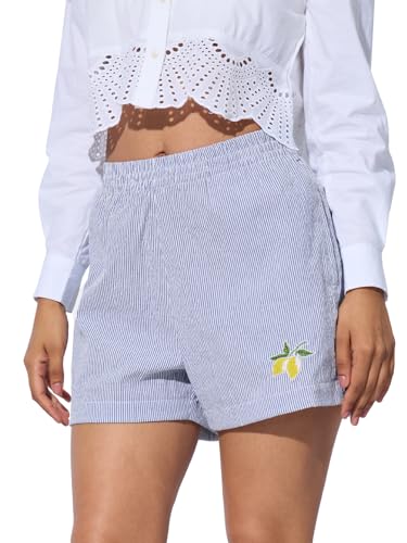 The Souled Store Limoncello Women and Girls Blue Embroidered Above The Knee Cotton Boxer Shorts