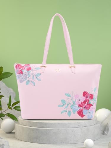 Caprese Shanaya Tote Bag, Large-Pink | Stylish Handbag for Women | Spacious, Versatile Office & Daily Essentials Tote | Top Zip Closure