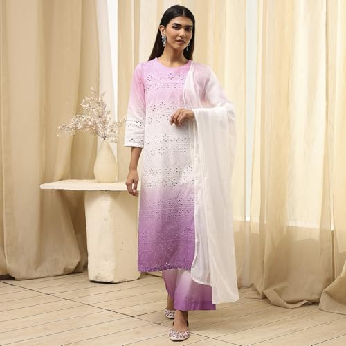 Biba Women's Cotton Kurta Set (SKDSCHIF10855SS25PNK_Pink