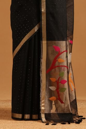 Soch Womens Black Tissue Woven Design Saree With Sequin