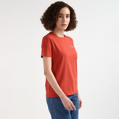 Tommy Hilfiger Women Red Solid Round Neck T-Shirt