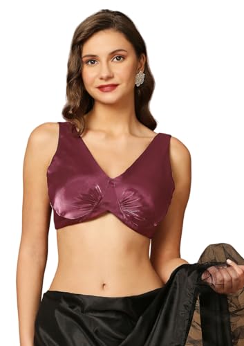 SALWAR STUDIO Women's Maroon Ruched Saree Blouse-RI-0028-MRON-40