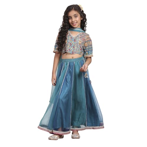 Biba Girls Blue Cotton Printed Kalidar Lehenga Set_2-3Y