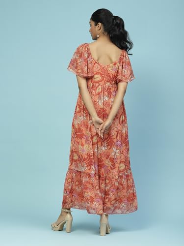 Aarke Ritu Kumar Orange Floral Print Long Dress
