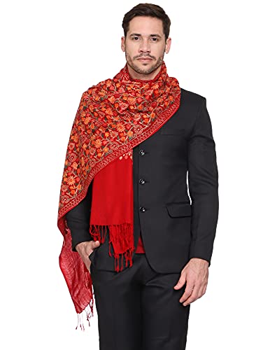 Weavers Villa Men's Floral Embroided Cashmilon Gents Shawls, Stoles, Muffler for Men (Red), 70cm x 200cm