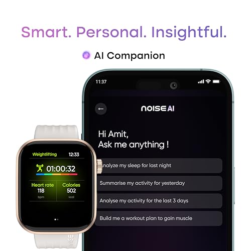 Noise Pro 6 Smart Watch:Intelligent AI, Endless AI Watch Faces, AI Companion, 1.85” AMOLED, EN2 Processor, Nebula UI 2.0, Emergency SOS, Compatible with iOS & Android(Ivory Gold)
