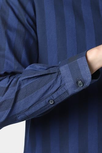 Men Navy Slim Fit Textured Full Sleeves Casual Shirt