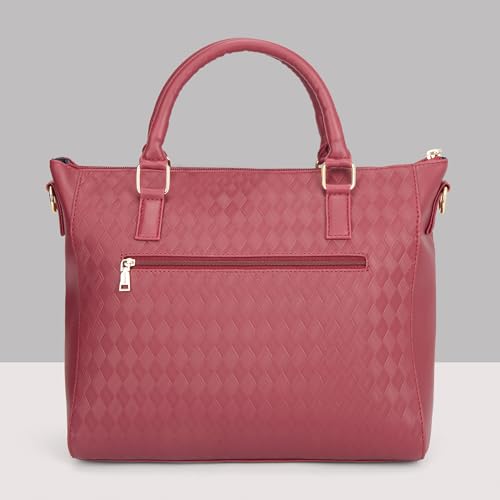 Caprese Maddy Medium Textured Tote Bag for Women with Multi-Compartment | Elegant Shoulder Handbag with Adjustable & Detachable Strap | Fits Up to 16 Inch Laptop | Perfect for Office & Travel (Cherry)
