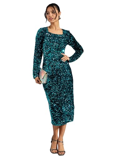 barcino Teal Velour Sequin Midi Dress