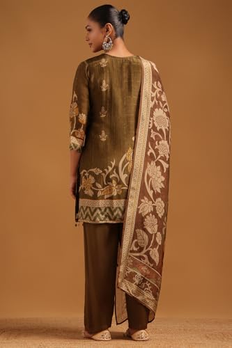 Soch Womens Olive Crepe Botanical Salwar Suit With Beads