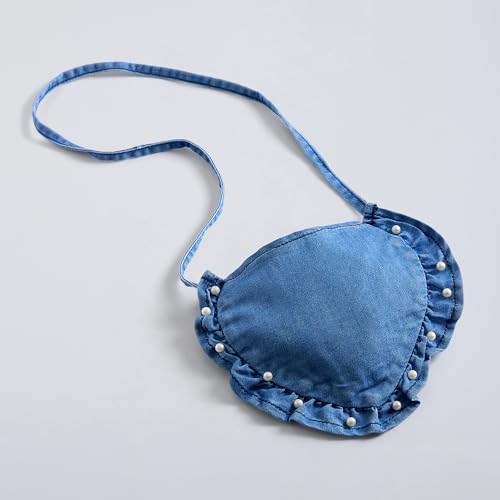 Hopscotch Girls Blue Full Sleeves Beads Embellished Dress with Bag for Age (3-4 Years)