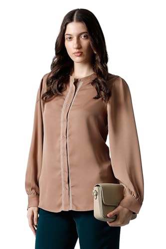 Women Brown Solid Long Sleeves Formal Shirt