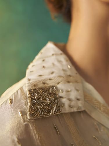 Arangya Elegant Flared Kurta Set with Embroidered Collar and Straight Pants l Puff Sleeve with Gathered Detailing l Co Ord Set for Women White