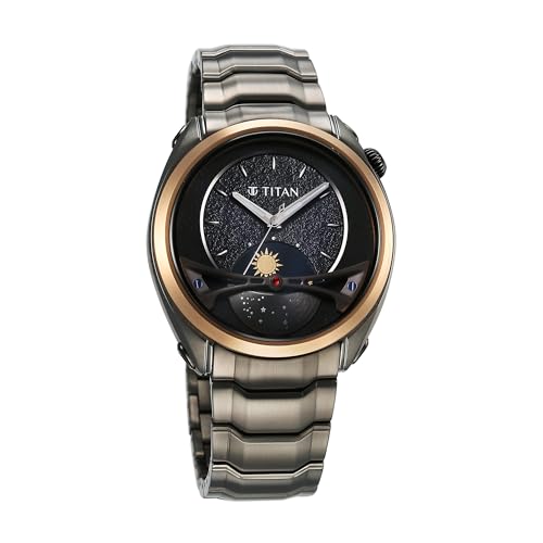 Titan Men Stainless Steel Stellar Analog Black Dial Watch-10010Km01, Band Color-Black