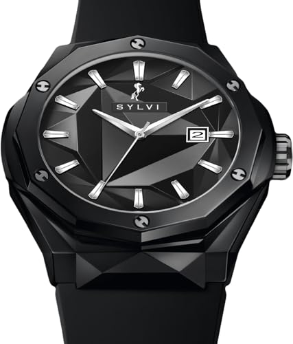 Sylvi Imperial Analog Watch for Men, Black Dial with 40mm Stainless Steel Case, Silicone Strap, 3 ATM 30m Water Resistant, Mineral Glass, Quartz Date Display, Slim Formal & Casual, 1 Year Warranty