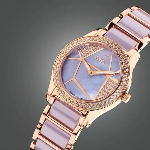 Xylys Quartz Analog Purple Dial Two Toned Steel & Ceramic Strap Watch for Women