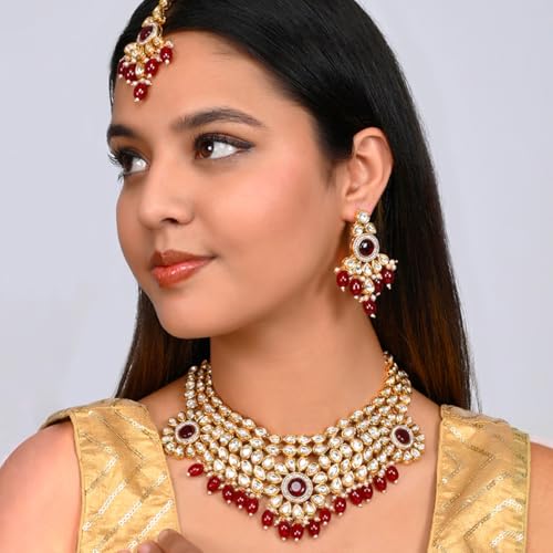 VOYLLA Kundan Elegance Opulent Teardrop Maang Tika Set For Women|Womens Jewellery Set|Gift For Women|Womens Gift|Gift For Her|