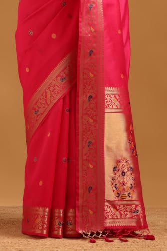 Soch Womens Fuchsia Tussar Zari Woven Bird Motifs Saree