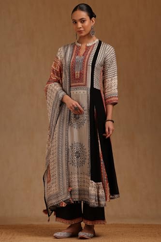 Soch Womens Black Georgette Ethnic Motifs Suit Set With Sequins