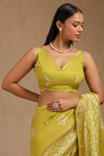 Soch Womens Light Green Art Silk Batik Print Saree With Zari Woven