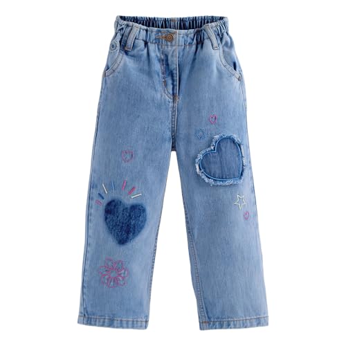 Hopscotch Girls Floral Embroidered Denim Wide Leg Jeans in Blue Color for Age (2-3 Years)