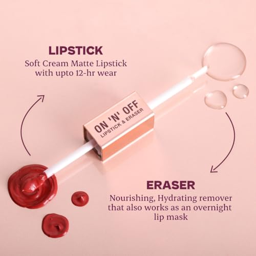 Typsy Beauty ON 'n' OFF Lipstick & Eraser | 12 Hr Stay Creamy Matte Formula (Cinnamon Pink) | Smudge & Transfer Proof | Nourishing Remover Oil & Leave-On Mask | Vegan | 8 shades | 2.5 ml x 2.5 ml