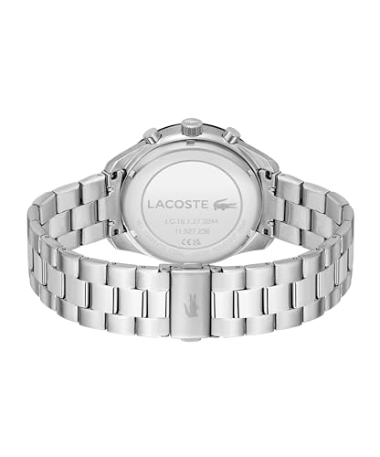 Lacoste Boston Qtz Fashion Chrono Black Round Dial Men's Watch|Stainless Steel Material|Silver Color Band - 2011272