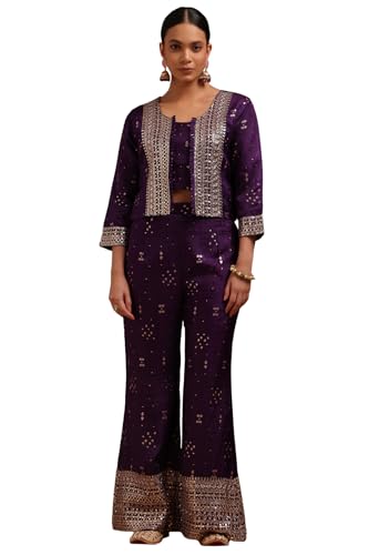 Soch Womens Purple Brocade Ethnic Motifs Co-Ord Set With Sequins