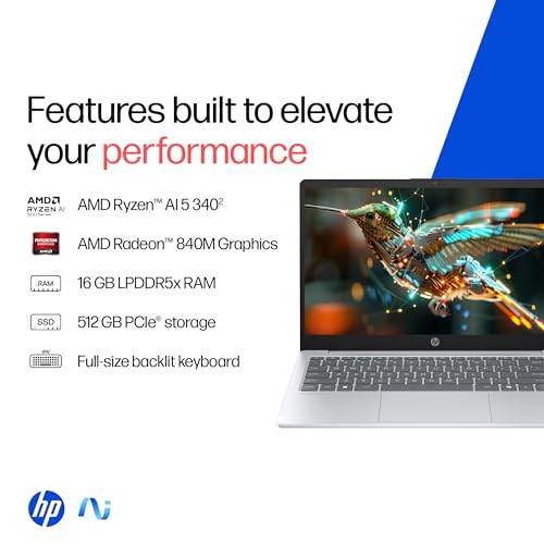 HP OmniBook 3 AMD Ryzen AI 5 340 Next Gen AI Laptop, (16GB LPDDR5X,512GB SSD), Anti-Glare,14''/35.6cm FHD,Win11,Office24, Silver,1.47kg, FHD Camera w/Privacy Shutter, Backlit, ha0000AU