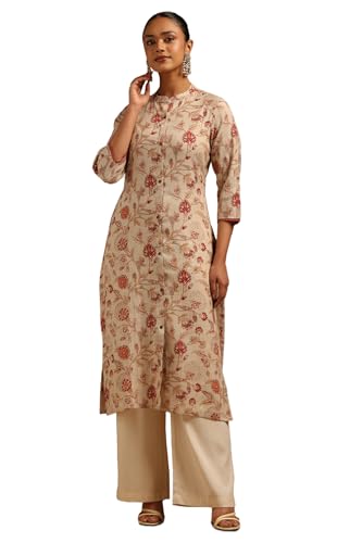 Soch Womens Beige Linen Floral Kurta