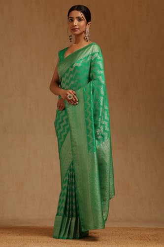 Soch Womens Light Green Georgette Zari Woven Saree